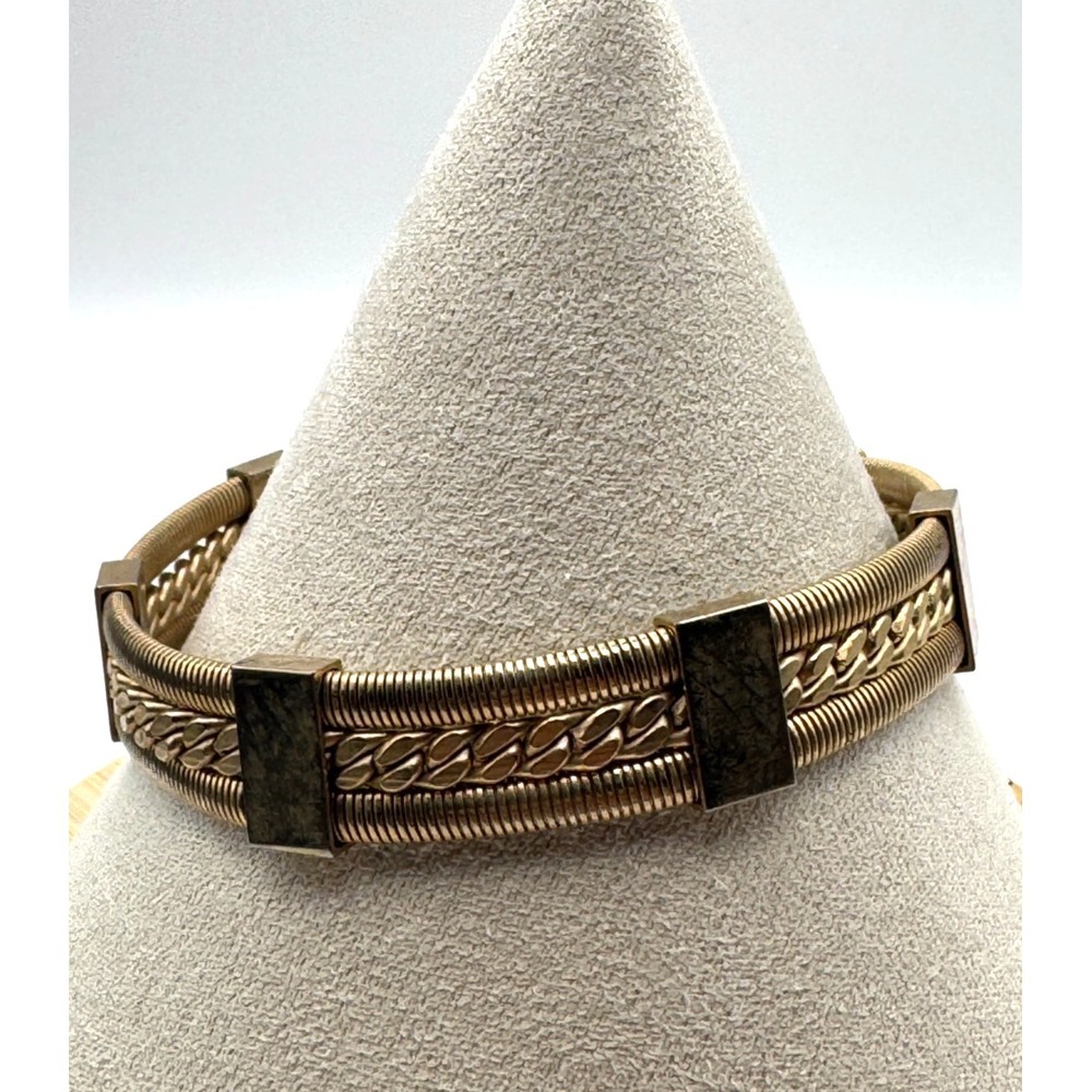Vintage Mesh Bracelet Gold Tone Gaspipe Curb Chain Multi Strand Panel Link MCM